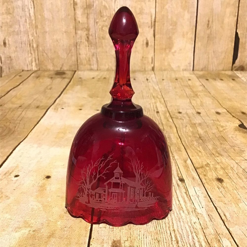 Fenton 1990 Coleman Chapel Ruby Etched Bell